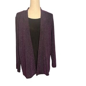 J Collection Purple Metallic Sparkle Open Front Cardigan Attached Top Size Large